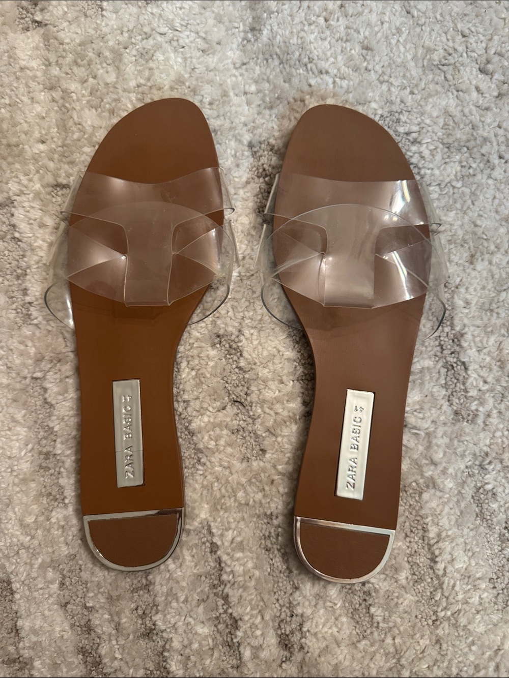 Zara Brown Slide Sandals with Clear Straps